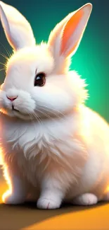 Adorable white bunny on a colorful gradient background.