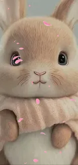 Cute fluffy bunny in a scarf mobile wallpaper