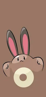 Cute cartoon bunny with brown background mobile wallpaper.