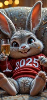 Cute bunny in 2025 sweater holding glass