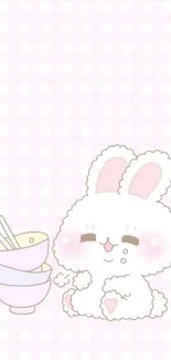 Cute bunny with pastel colors on a gingham pattern phone wallpaper.