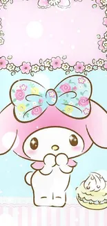 Adorable bunny with floral bow wallpaper