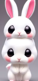 Cute bunnies stacked on a soft gray background, perfect for mobile wallpaper.