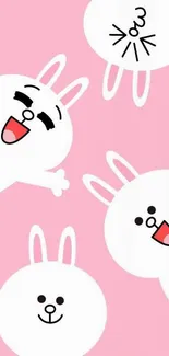 Cute pink wallpaper with playful bunnies.