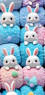 Cute plush bunnies with pastel colors