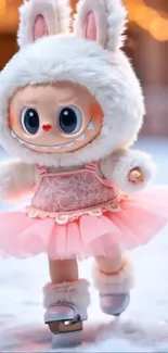 Cute cartoon bunny in skating costume.