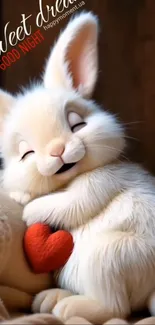 Cute cartoon bunny holding a heart with 'sweet dreams' text.