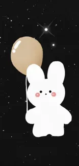 Cute bunny with a beige balloon in a starry night background.