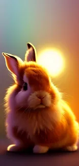 Adorable bunny in a vibrant sunset backdrop for mobile wallpaper.