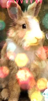 Cute fluffy bunny with text "AWWW" and playful graphics.