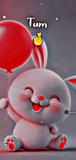 Adorable cartoon bunny holding red balloon.