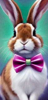 Rabbit with a pink bow tie and a colorful gradient background.