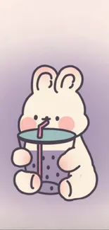 Cartoon bunny with bubble tea in pastel colors.