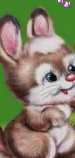 Cute cartoon bunny with green background, perfect for animal lovers.