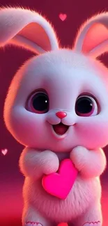 Cute bunny holding a pink heart with vibrant pink background.