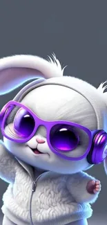 Cute animated bunny with purple glasses and headphones.