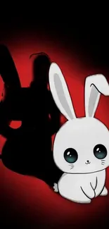 Cute cartoon bunny with shadow against a red background.