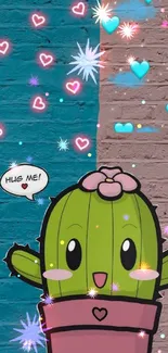 Cute cartoon cactus with hearts wallpaper.