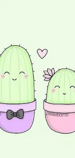 Cute cartoon cactus wallpaper with pastel colors and adorable design.