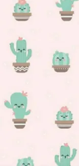 Cute pastel cactus design mobile wallpaper.