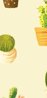 Cute cactus pattern with light yellow background.