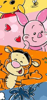 Vibrant cartoon animal wallpaper with cute characters.