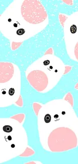 Cute pastel cartoon animals on a light blue background wallpaper.