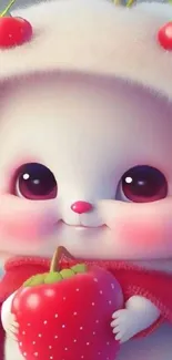 Cute cartoon animal with cherries and strawberry.