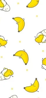 Cartoon bananas and dots on a white background creating a playful mobile wallpaper design.