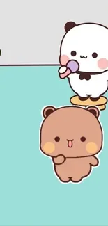 Cute cartoon bears on a turquoise background.