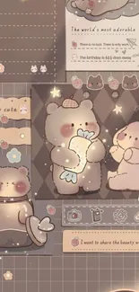 Adorable cartoon bear and rabbit with stars.