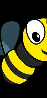 A cute cartoon bee on a black background.