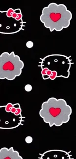 Hello Kitty black wallpaper with red accents and cute patterns.