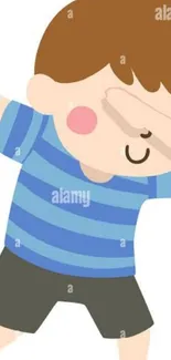 Cute cartoon boy dabbing in a blue striped shirt wallpaper.