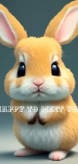 Cute cartoon bunny saying 'Happy to Meet You' on wallpaper.