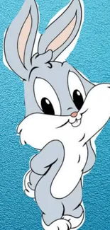 Cute cartoon bunny on blue textured background wallpaper.