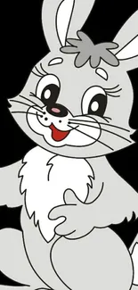 Cute gray cartoon bunny on a mobile wallpaper.