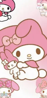 Adorable cartoon wallpaper with pink bunnies.