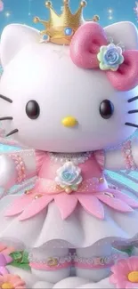 Cute cartoon cat fairy with pink dress and crown.