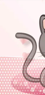 Cute cartoon cat wallpaper with pink polka dots and pastel colors.