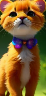 Adorable cartoon cat with bow tie in a vibrant setting; perfect mobile wallpaper.