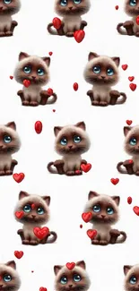 Cute cartoon cat wallpaper with blue-eyed kittens on white background.