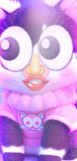 Adorable cartoon cat with pink sweater and sparkling effects on a mobile wallpaper.