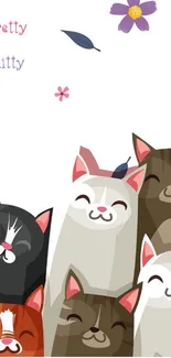 Adorable cartoon cats on a white background, perfect for mobile wallpaper.