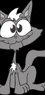 Cute cartoon cat with big eyes on phone wallpaper.