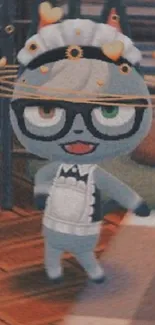 Cute cartoon cat with glasses and stars on a vintage-styled wallpaper.