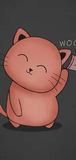 Adorable cartoon cat holding a megaphone on dark background.