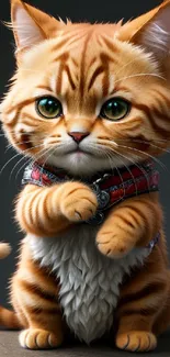 Cute cartoon cat with green eyes and a red collar, perfect for phone wallpaper.