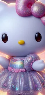 Cute cartoon cat with pink bow and glittery dress.