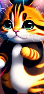 Cute cartoon cat with a colorful, vibrant design perfect for mobile wallpaper.